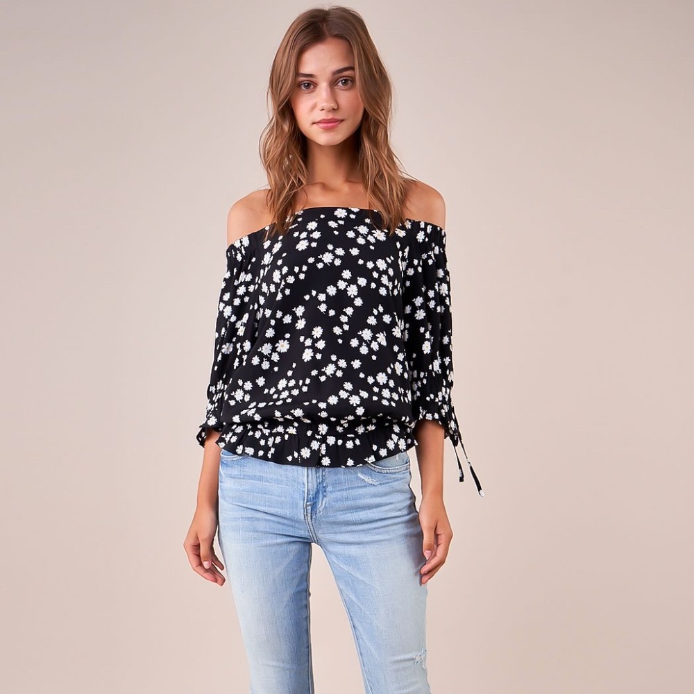 Sugarlips Floral Off The Shoulder Top Black Blouse